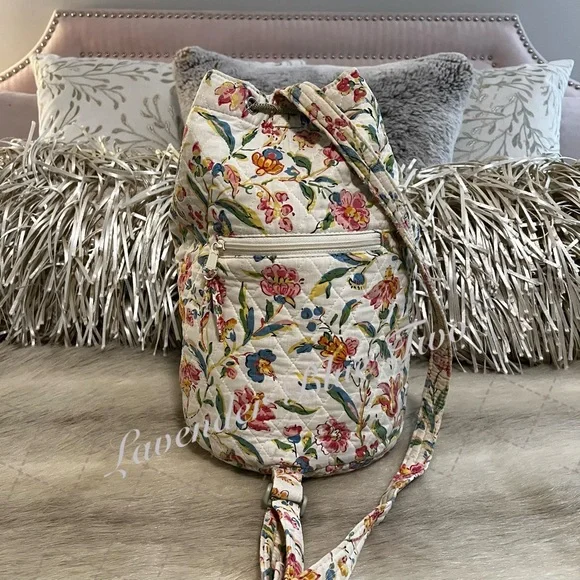 Vintage VERA BRADLEY Perennials 1998  Backpack Sling USA Cream Blue Pink Floral - Picture 6 of 17